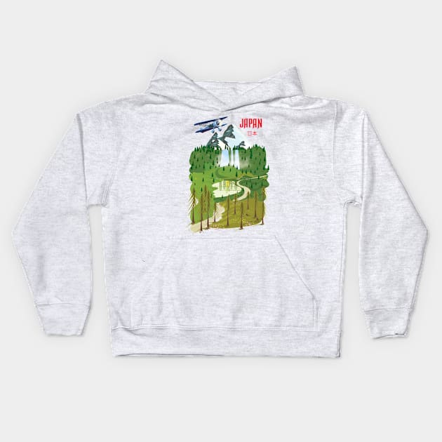 Japan vintage landscape Kids Hoodie by nickemporium1